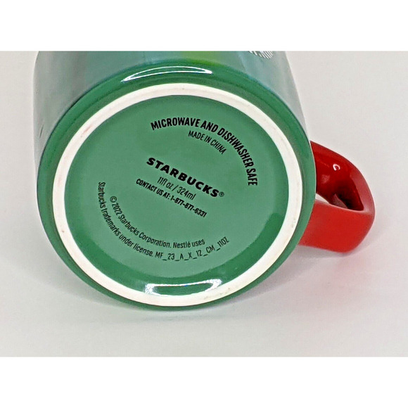 Starbucks Holiday Green Marble Pattern Mug Cup With Red Handle 11 oz 2022 - Picture 5 of 7
